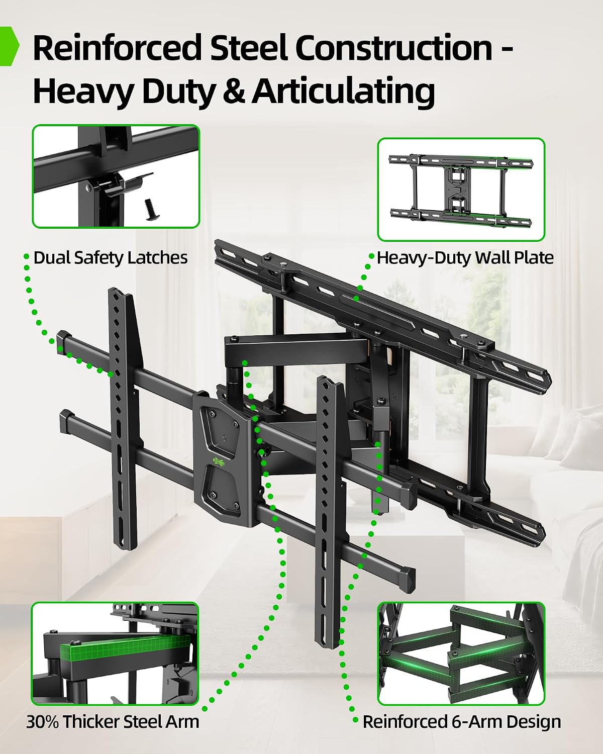 USX MOUNT UL Listed TV Wall Mount for 42-84 TVs up to 110lbs and 8-24 Wood Studs, TV Mount with Tilt, Swivel & Extension, Wall Mounts Bracket with Dual Articulating Arms, Max VESA 600x400mm